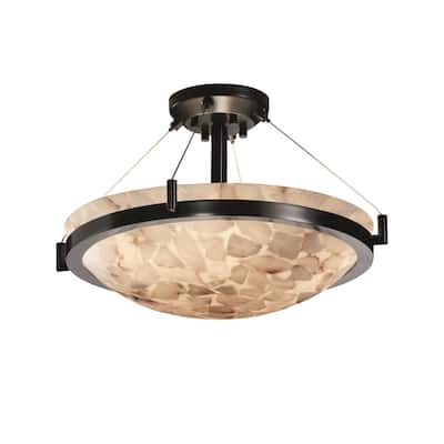 Justice Design Alabaster Rocks Ring 3-light Matte Black Round Bowl Semi-flush