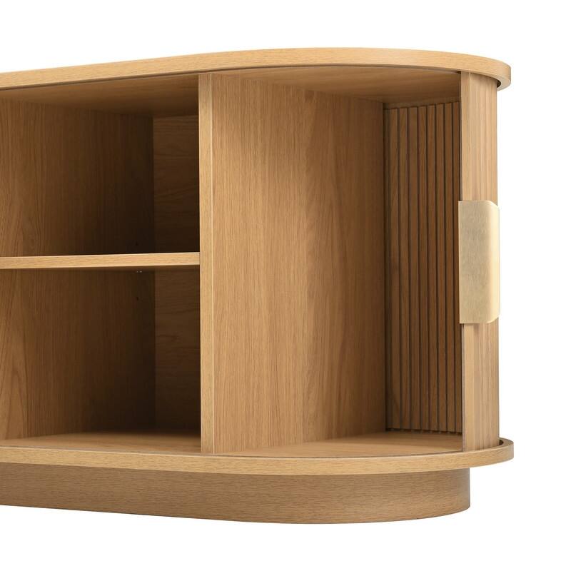 Mid Century Modern 74.8" TV Stand & Coffee Table Set for TVs up to 75", Wooden Media Console with Fluted Sliding Doors