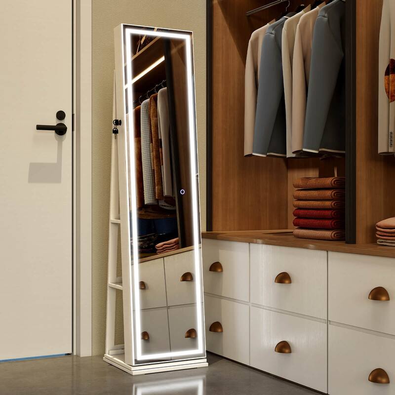 Costway 360° Swivel Jewelry Cabinet with Lighted Full Length Mirror & - See Details