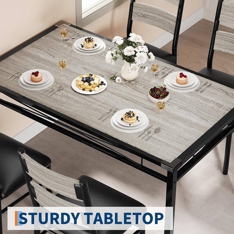 Dining Table Set, Wood Kitchen Table with Upholstered Chairs