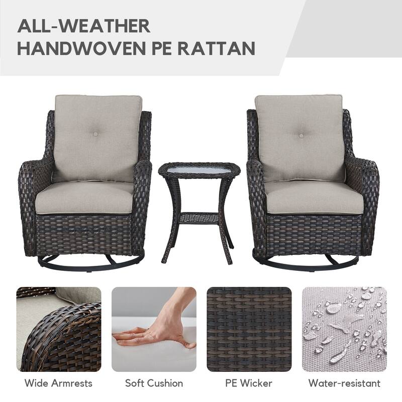 Gymojoy Patio Swivel Rocking Chair Coffee Table Set