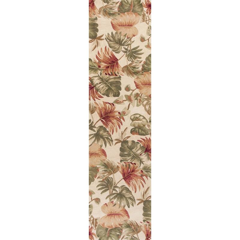 Porch & Den Hand-tufted Wool Palm Leaves Area Rug - 2'6" x 10' Runner - Beige