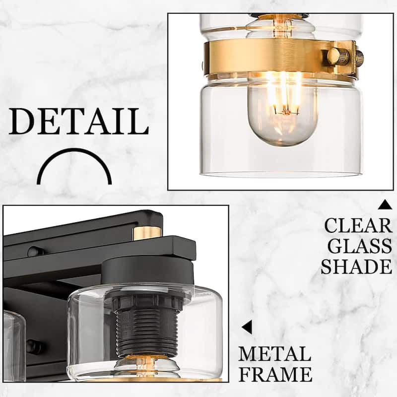 Modern 4-Light Bathroom Vanity Light,Fixtures Over Mirror with Clear Glass,White or Black and Gold Finish