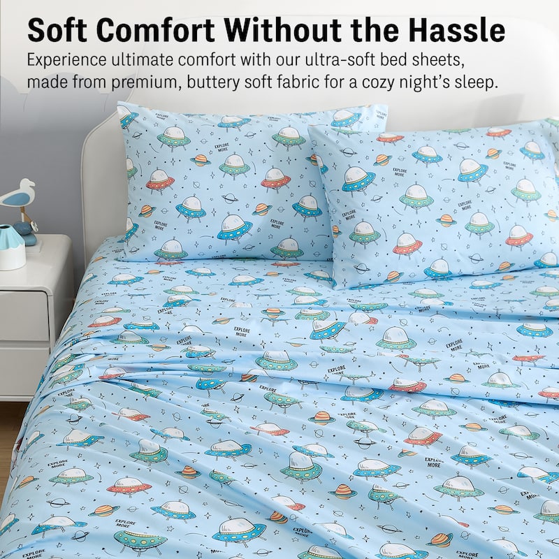 HLC.ME Printed Kids Bed Sheets - Patterned Bed Sheet Set - Wrinkle Resistant & Ultra Soft - For Mattresses up to 15 Inches Deep