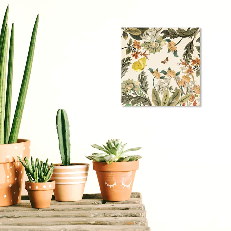 Wynwood Studio Canvas Floral and Botanical Two Butterflies Green and Army Green Traditional Wall Art Canvas Print - Green, White - 12 x 12