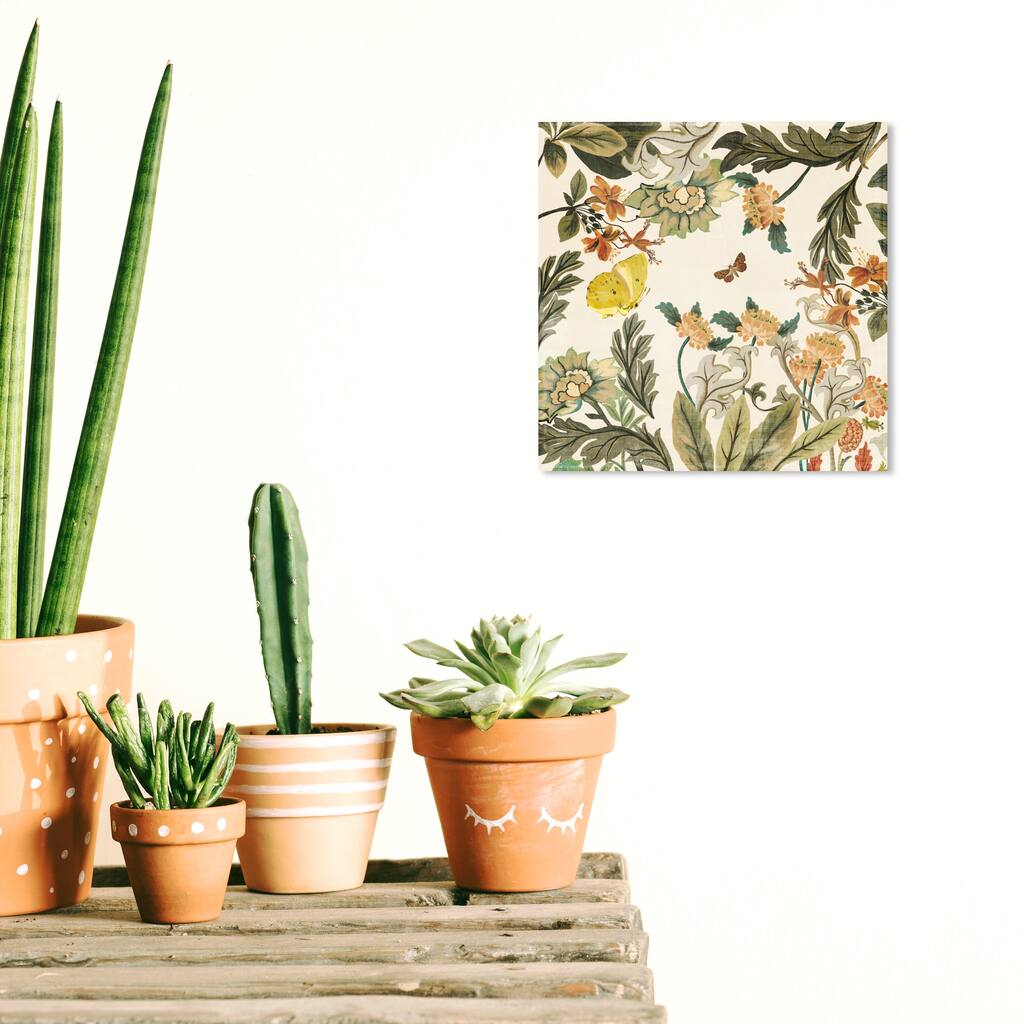 Wynwood Studio Canvas Floral and Botanical Two Butterflies Green and Army Green Traditional Wall Art Canvas Print - Green, White