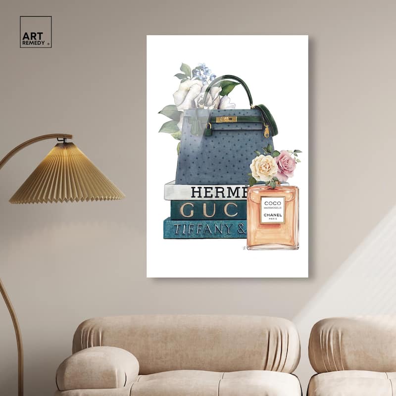 Books and Coco Orange Acrylic by Art Remedy, Ready to Hang