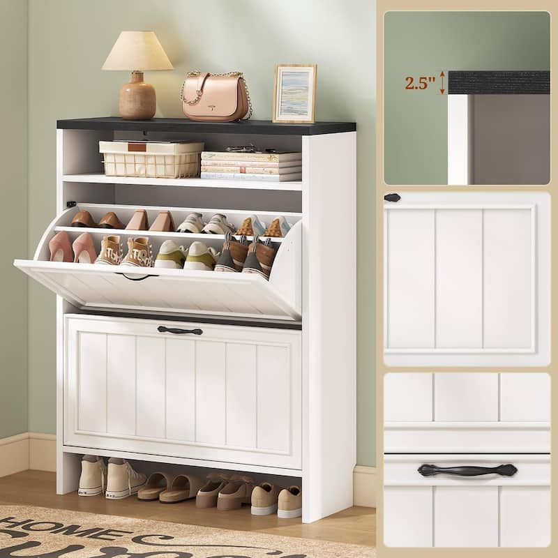 Shoe Storage Cabinet with 2 Large Flip Drawers Shoe Rack Cabinet