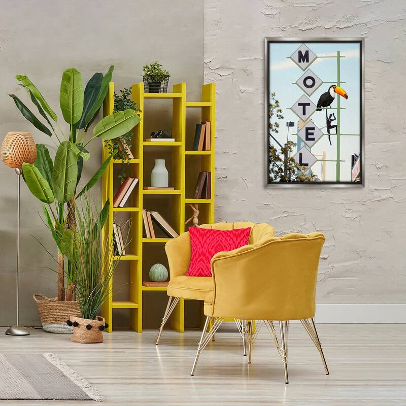 Stupell Toucan on Motel Sign Framed Floater Canvas Wall Art Design By Ashley Singleton