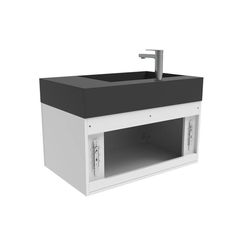 Amazon 30" Wall Mounted Bathroom Left Basin Vanity Set w/ Black Top
