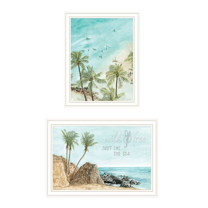 Trendy Decor 4U "Wild and Free" In the Ocean Breeze! Printed Framed Wall Art by Cindy Jacobs - White - 14 x 18