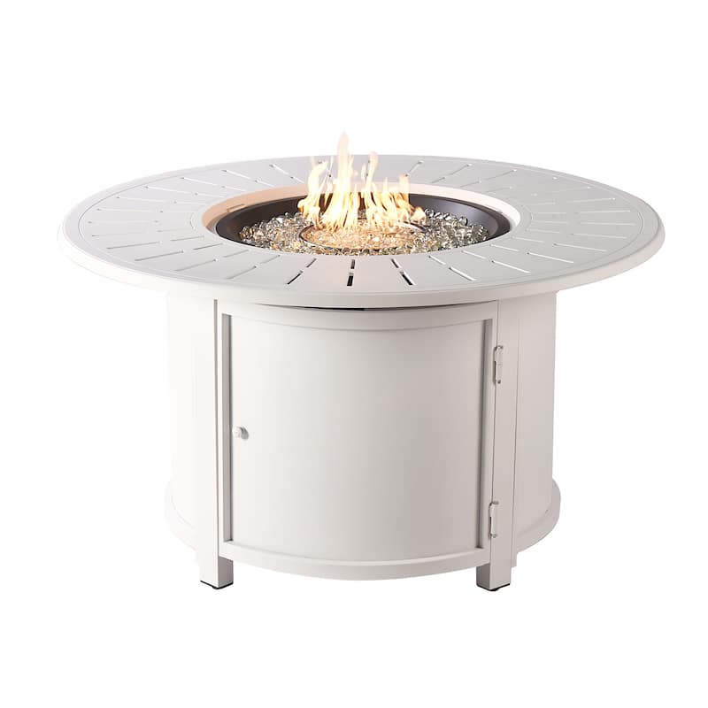 Aluminum Outdoor 44 in. Round Propane Fire Table with Fire Beads, Lid and Fabric Cover, 57,000 BTUs in Antique Copper Finish - White