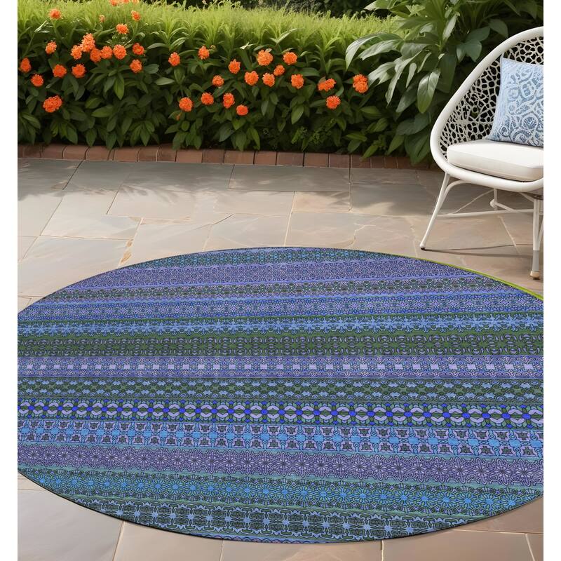 Taro Stripe Weather Resistant Timeless Fusion Runner Outdoor Rug - 8' Round - Multi