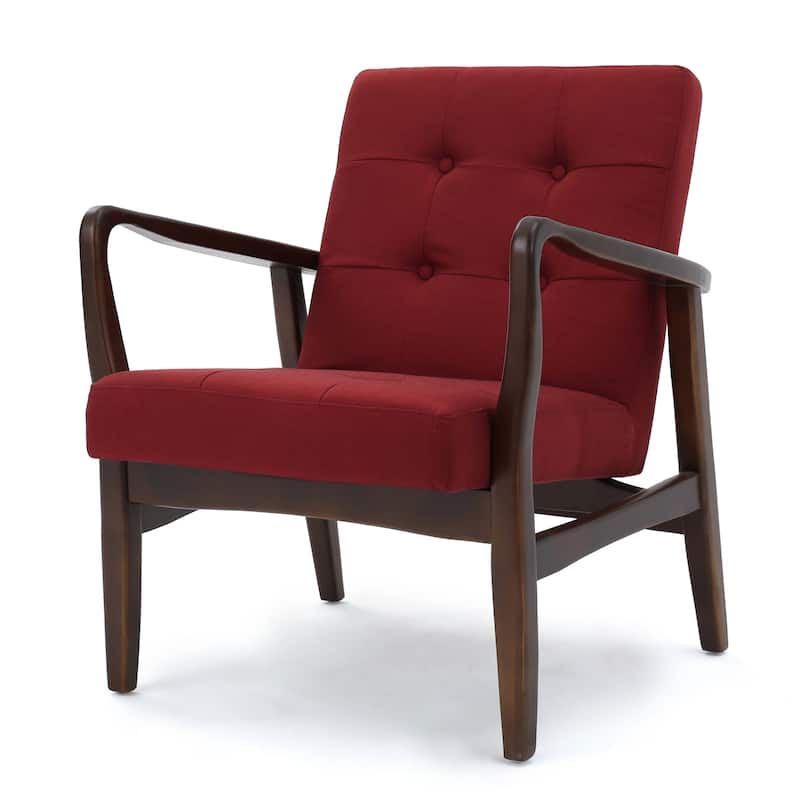 Mid Century Modern Fabric Club Chair with Wood Frame, Grey and Dark Espresso