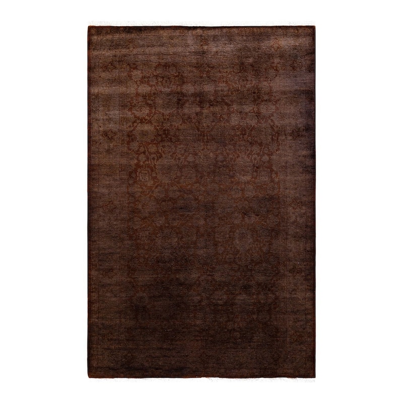 Overton Hand Knotted Wool Vintage Inspired Modern Contemporary Overdyed Brown Area Rug - 4' 2" x 6' 6"