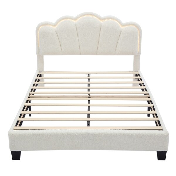 Full Size Upholstered Flower-Shape Bed with LED Lights and Full Size Upholstered Flower-Shape Bed with LED Lights and