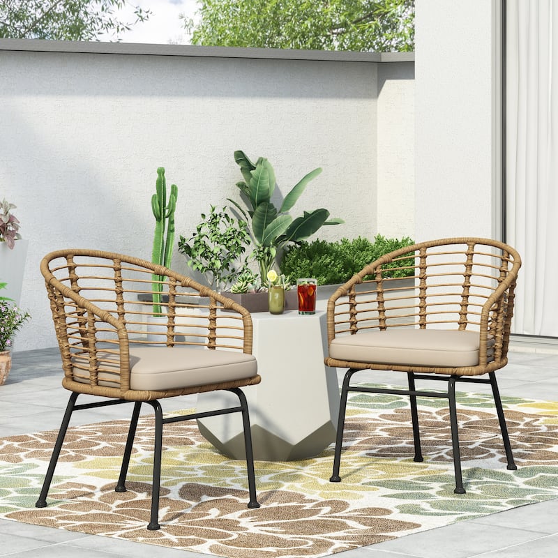 Curved Patio Dining Chairs Wicker Chairs with Cushions, Arm Chair Reading Chair Accent Chair Leisure Chair - Brown Beige