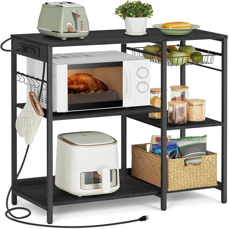 Baker's Rack - 15.7"D x 35.4"W x 35.6"H - Charcoal Gray with Power Outlet