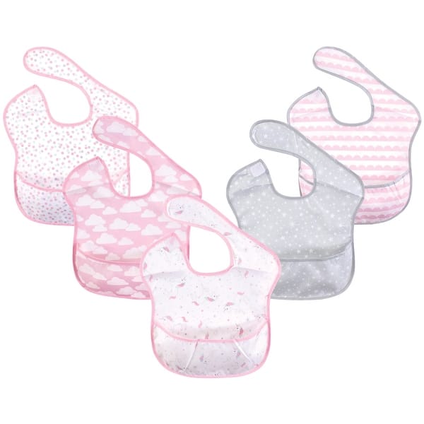 slide 1 of 1, Hudson Baby Infant Girl Waterproof Polyester Bibs 5pk, Magical Unicorn, Feeder - Magical Unicorn Feeder - Magical Unicorn