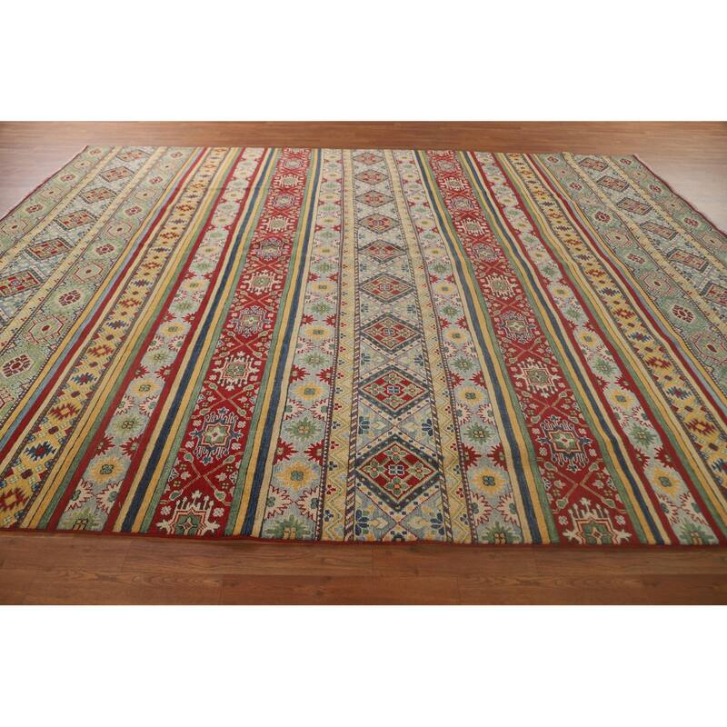 Striped Kazak Area Rug Handmade Wool Carpet - 9'9"x 12'3"