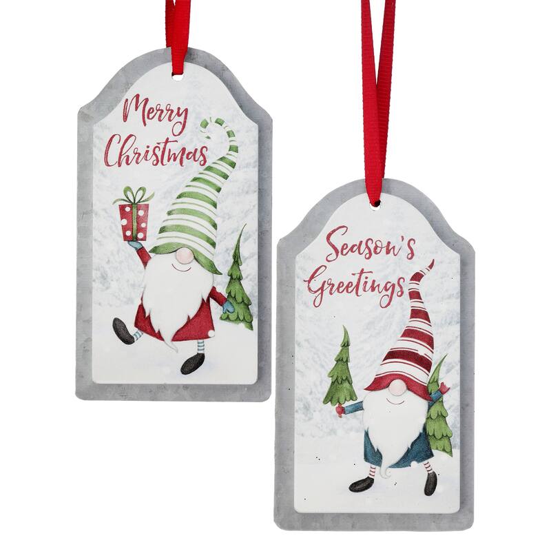 6" MDF and Metal Home Sweet Gnome Ornament Set of 2