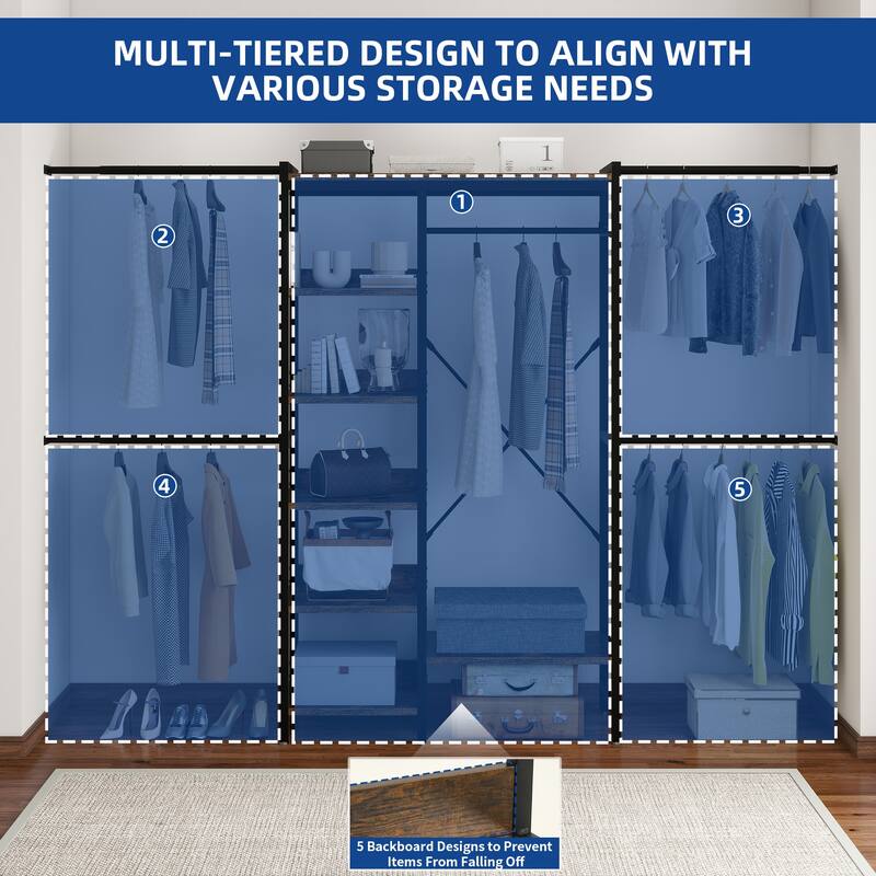 Moasis 86.6" - 118"W Adjustable Heavy Duty Garment Rack Closet Organizer System With 4 Expandable Hanger Rods