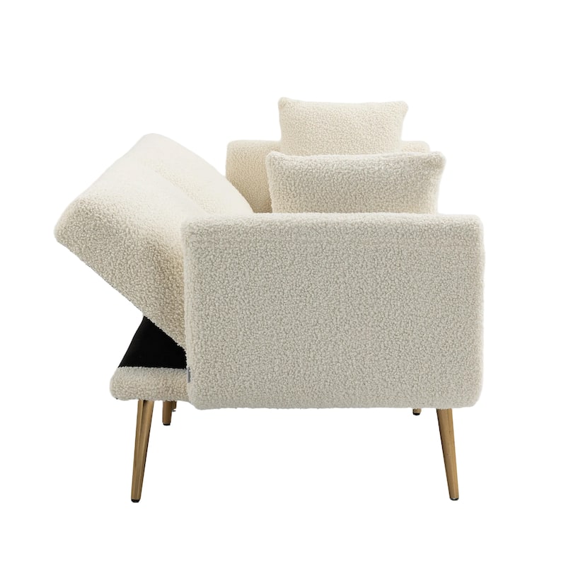 Modern Teddy Upholstered 2-Seater Sofa Bed with 7 Golden Metal Legs