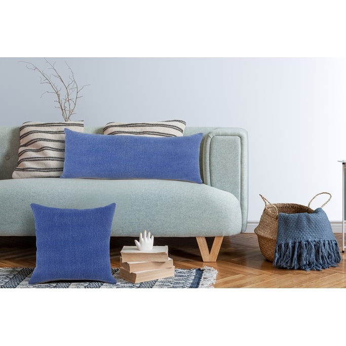 HomeRoots 14" X 36" Classic Blue 100% Cotton Zippered Pillow