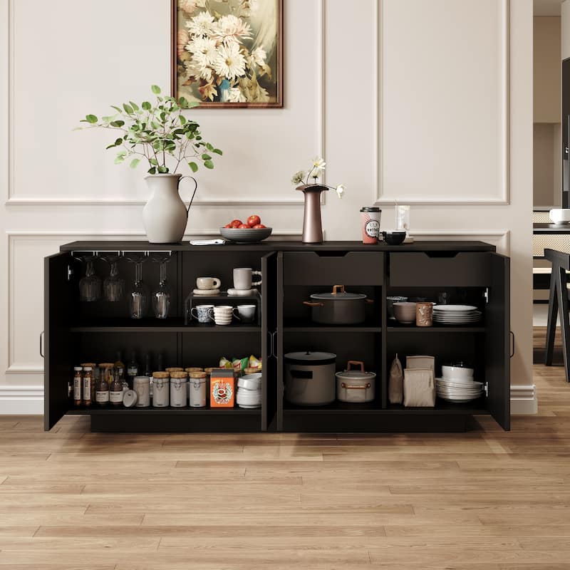 Sideboard with Wine Glass Rack & Smart Drawer, Extra-Large Capacity Storage Cabinet, Buffet Cabinet with Adjustable Shelves