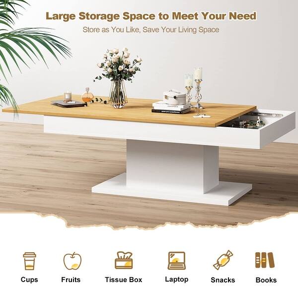 Wooden Coffee Table with Hidden Storage Shelf for Living Room,Pull-Out ...