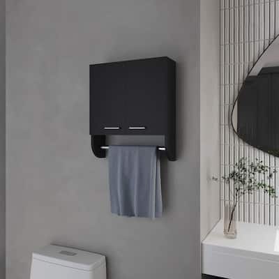 Black Wall-Mounted Medicine Cabinet with Towel Bar, Space-Saving Design for Small Bathrooms and Tight Spaces