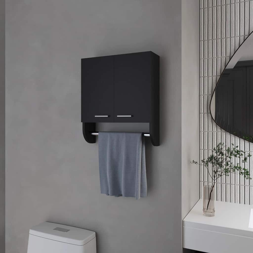 Black Wall-Mounted Medicine Cabinet with Towel Bar, Space-Saving Design for Small Bathrooms and Tight Spaces