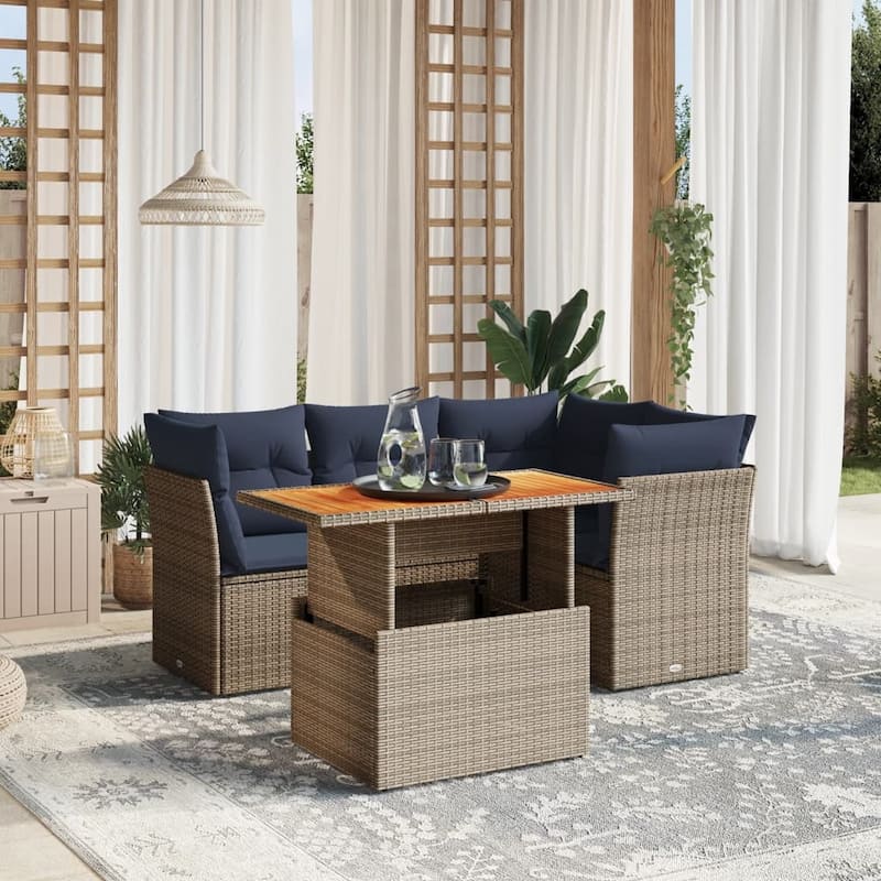 vidaXL Patio Sofa Set with Cushions Outdoor Furniture 5 Piece Poly Rattan - Gray - 24.4" x 24.4" x 27.2"