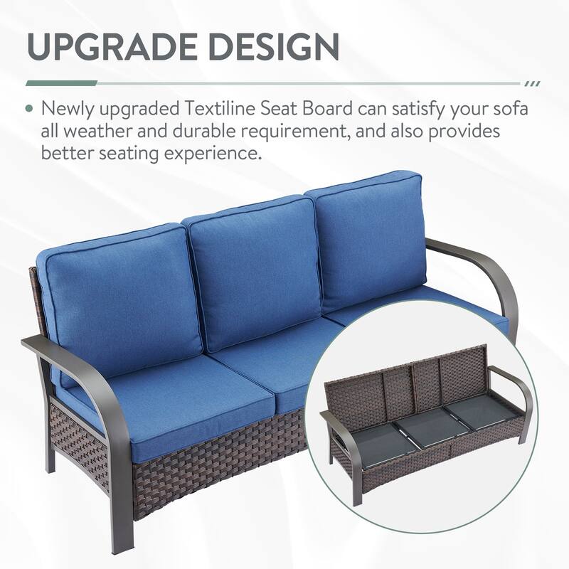 Patio Furniture Outdoor 3 Seater Sofa with Ottoman Set