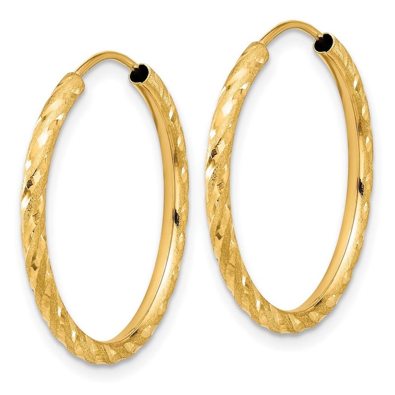 Curata 14k Yellow Gold Polished and Satin and Sparkle Cut Endless Hoop Earrings - 24.1x2mm