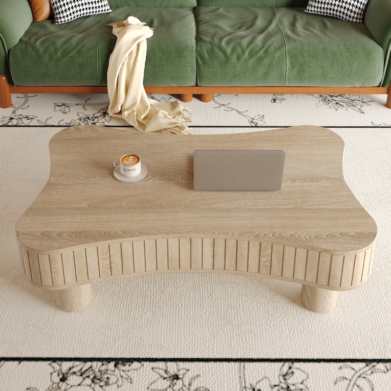 Lift Top Coffee Table - Fluted Panel Hidden Storage,Silent Hydraulic Lift,Curved Safety Corners,5 Min Assembly - Natural