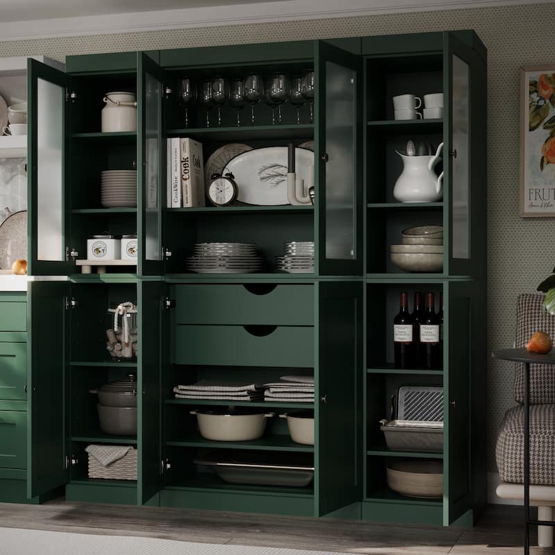 Palace Imports 100% Solid Wood 65" Pantry Cabinet with Frosted Glass, Shaker Doors, 2-Drawers and Adjustable Shelves