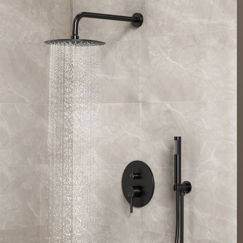 Pressure Balance Shower System with 10" Rainfall Shower Faucet and Handheld Shower Spray - Matte Black