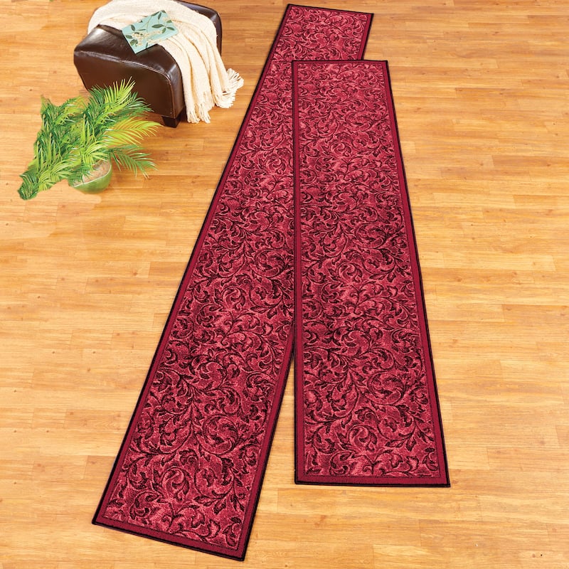 Elegant Siena Scrolling Leaf Design Extra Long Runner Rug