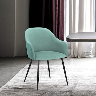 Pixie Two Tone Teal Fabric Dining Room Chair with Black Metal Legs
