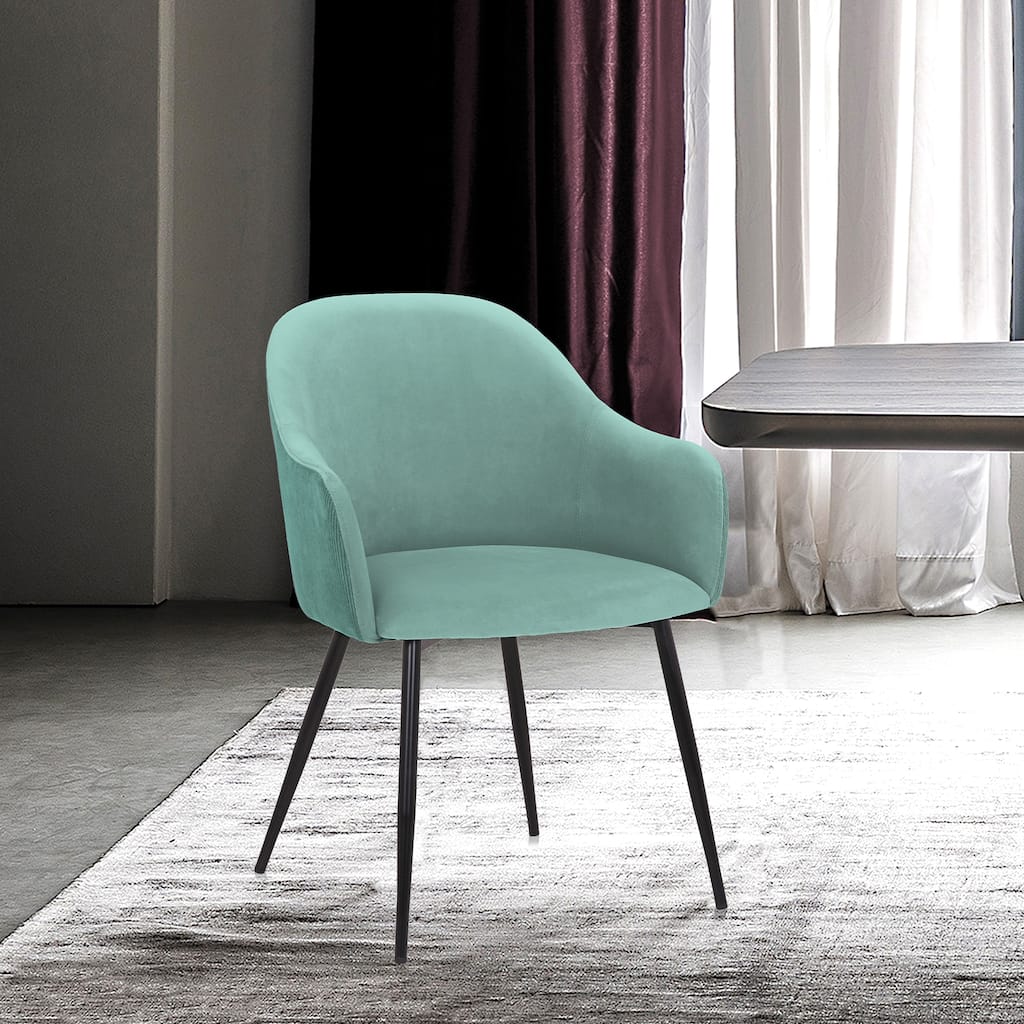 Pixie Two Tone Teal Fabric Dining Room Chair with Black Metal Legs