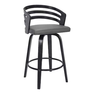 Carbon Loft Evan Swivel Bar Stool in Black Brush Wood and Grey Faux Leather