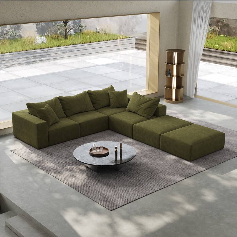 Modular L Shaped Sectional Sofa with Ottoman, Oversized Chenille Cloud Sofa, Upholstered 6 Seater Sofa with 6 Pillows