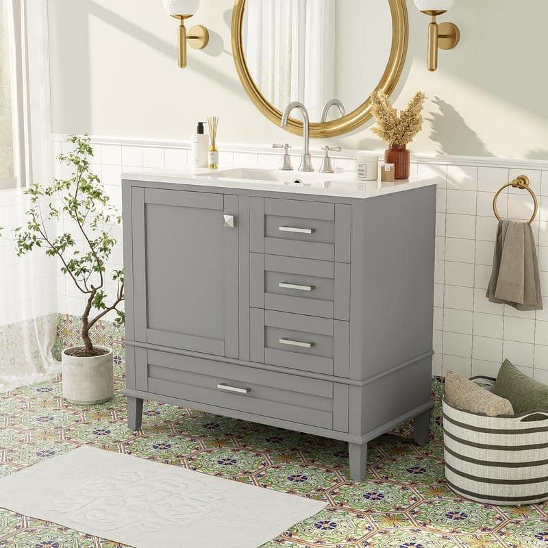 MEDUNJESS 36'' Bathroom Vanity Set with Ceramic Sink, Bathroom Storage Cabinet