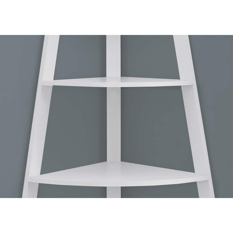 Bookshelf, Bookcase, Etagere, Corner, 4 Tier, 60"h, Office, Bedroom, Laminate, Contemporary, Modern