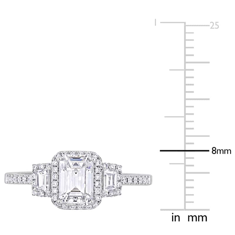 Miadora 1 1/3ct TDW Diamond Halo Three-Stone Ring in 18k White Gold