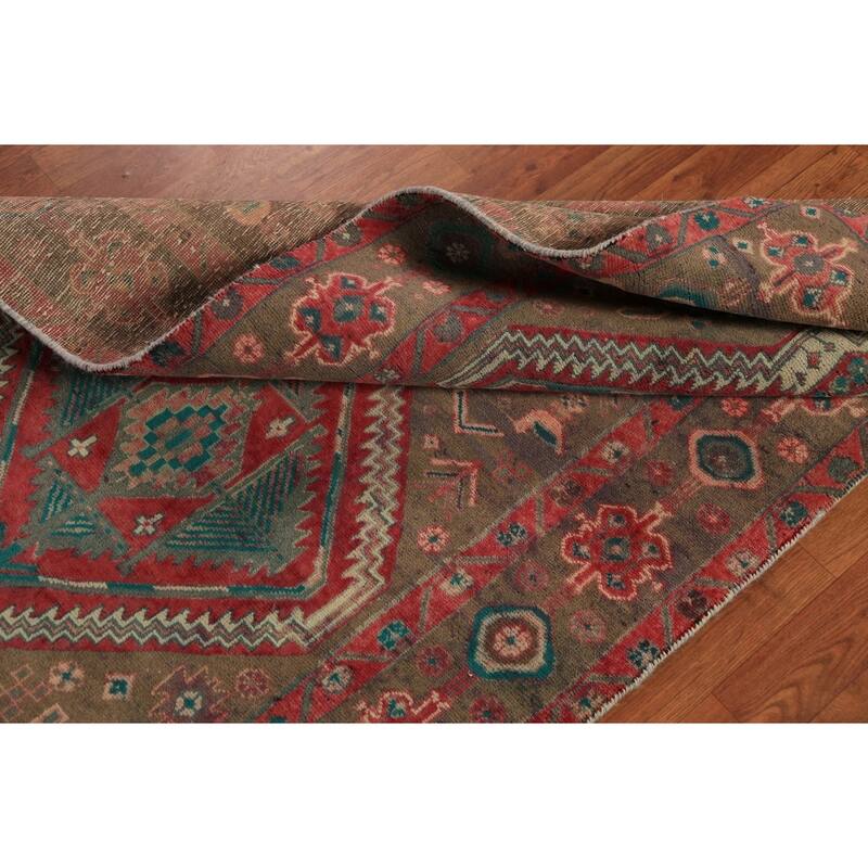 Tribal Geometric Ardebil Persian Runner Rug Hand-Knotted Wool Carpet - 3'7"x 12'0"