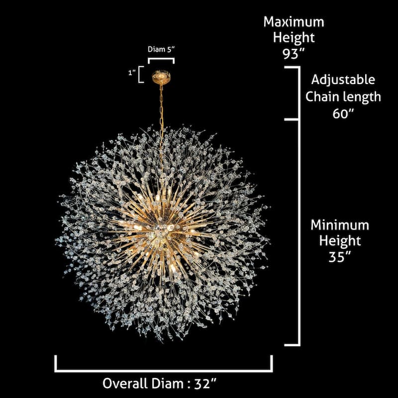 Starburst Modern Crystal Chandelier 32" Wide Crystal Lighting Fixture