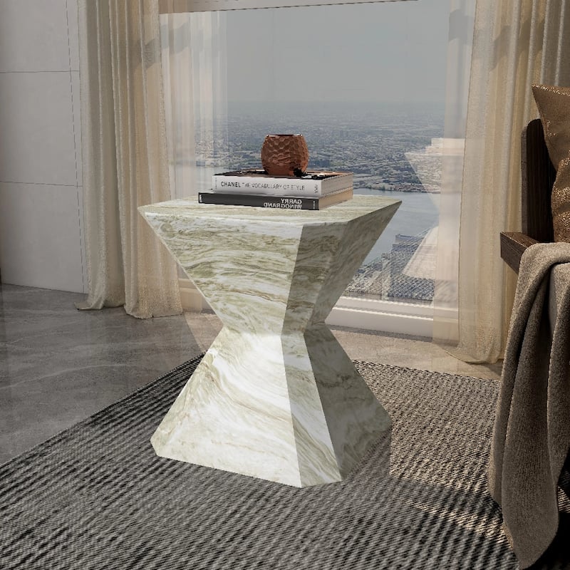 Azure 17" Modern Fiberstone Octagonal Accent Side End Table for Patio, Garden, Living Room, Bedroom, or Home Office Use