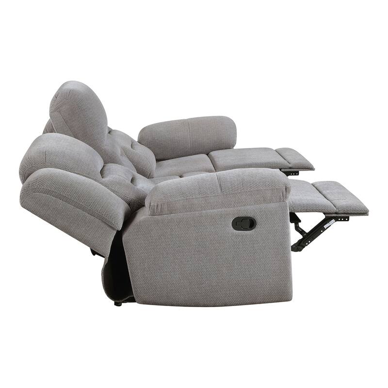 Chenille Upholstered Manual Reclining Sofa with Pillow-top Arm in Grey
